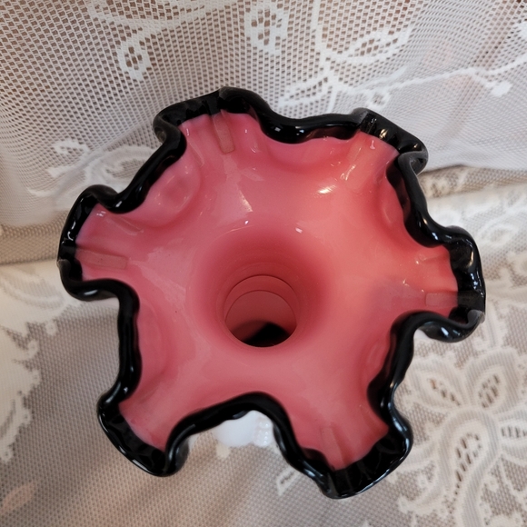 Vintage Signed Fenton Vase Hand Painted Beaded Milk Glass - Picture 3 of 12